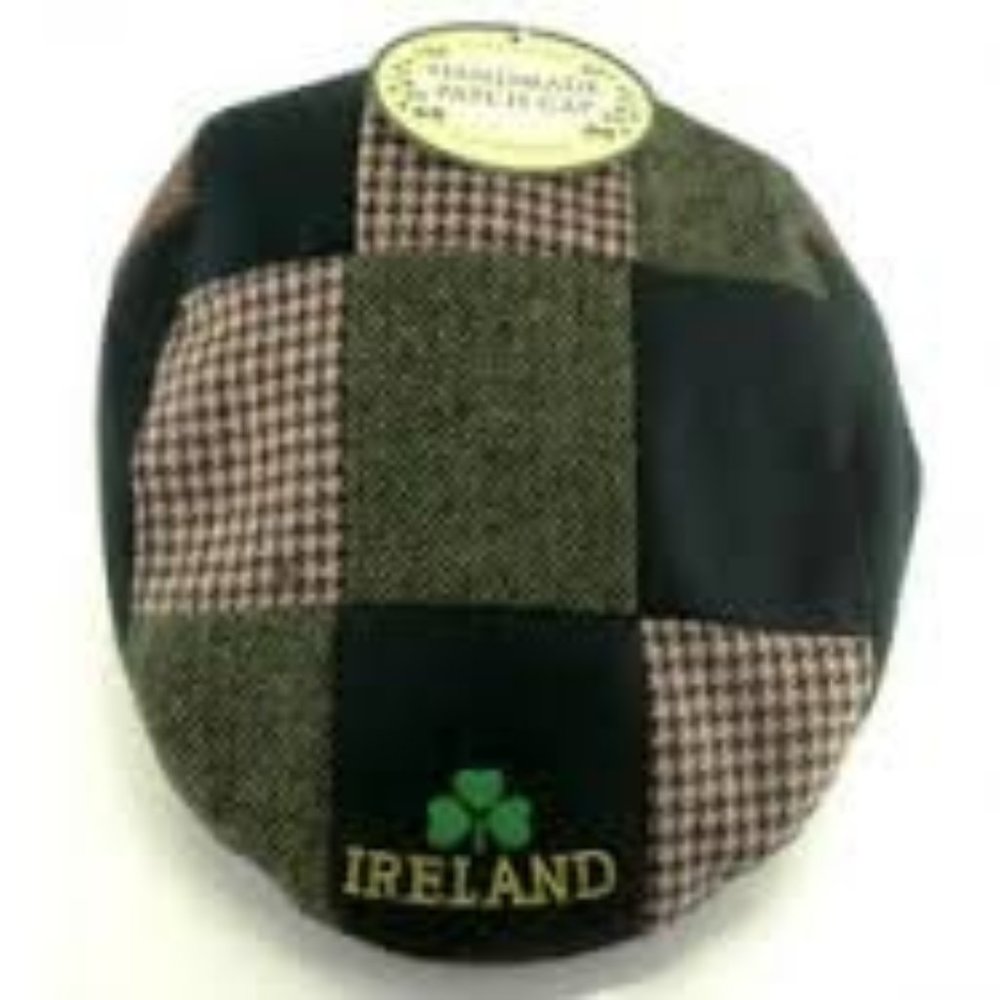 Traditional Irish Handmade Patch Cap Green, with Irish Blessing Sewn In